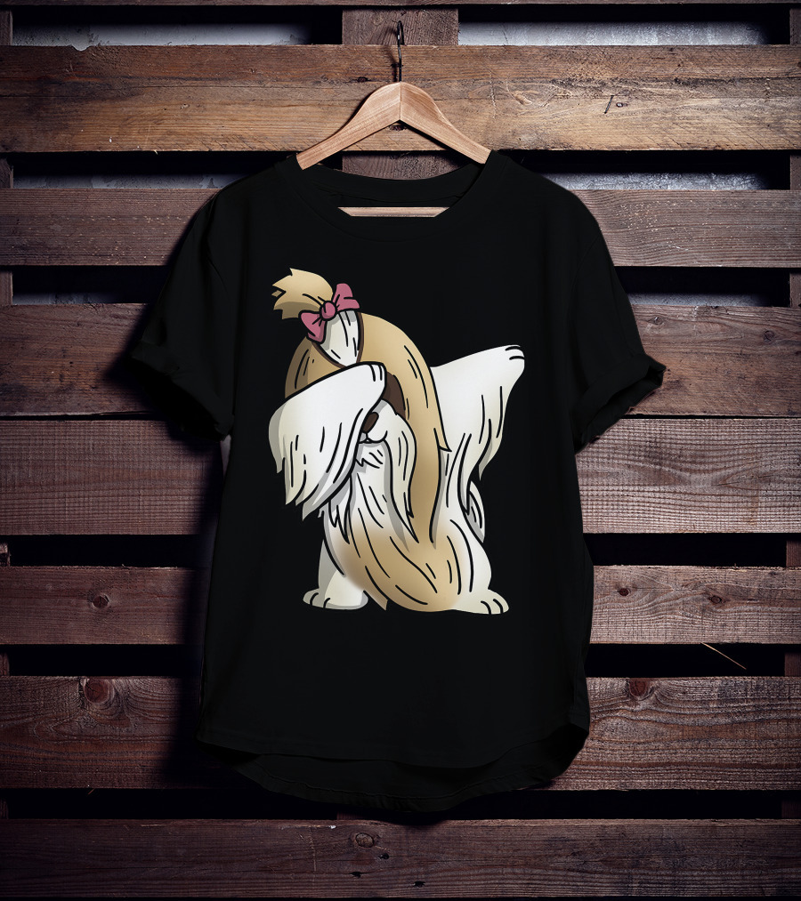Dabbing Shih Tzu Dab Dance Long-Coated Dog With Bow T-Shirt