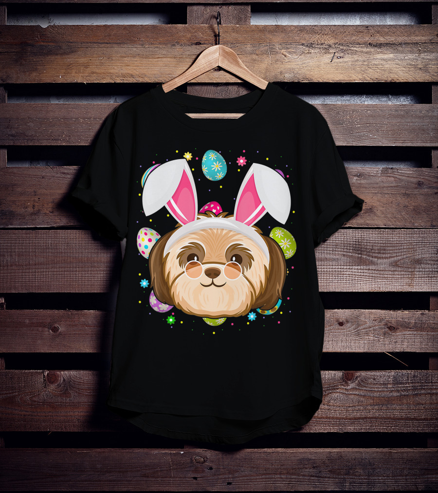 Easter Egg Lover Bunny Ear Shih Tzu Dog Face Easter T-Shirt