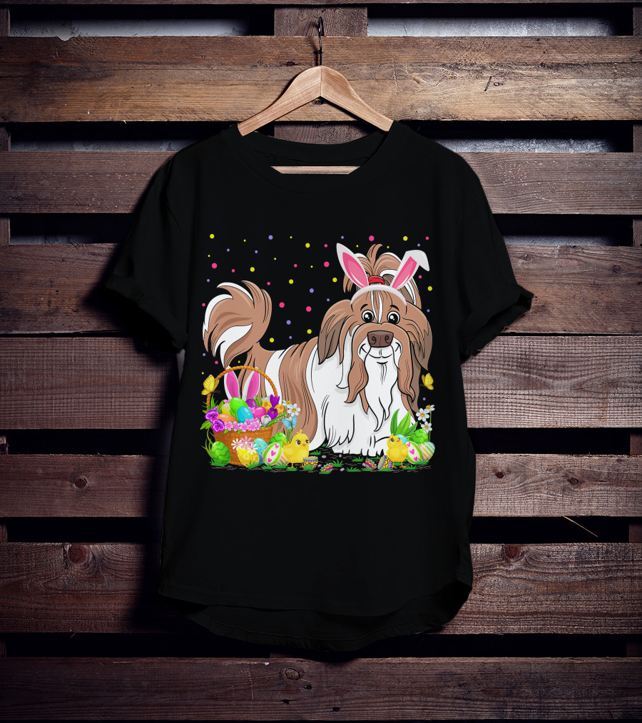 Easter Shih Tzu Dog Bunny Egg Hunting Festive Basket Chicks T-Shirt