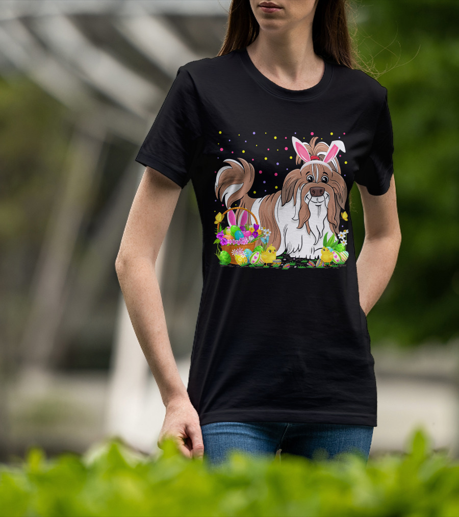 Easter Shih Tzu Dog Bunny Egg Hunting Festive Basket Chicks T-Shirt