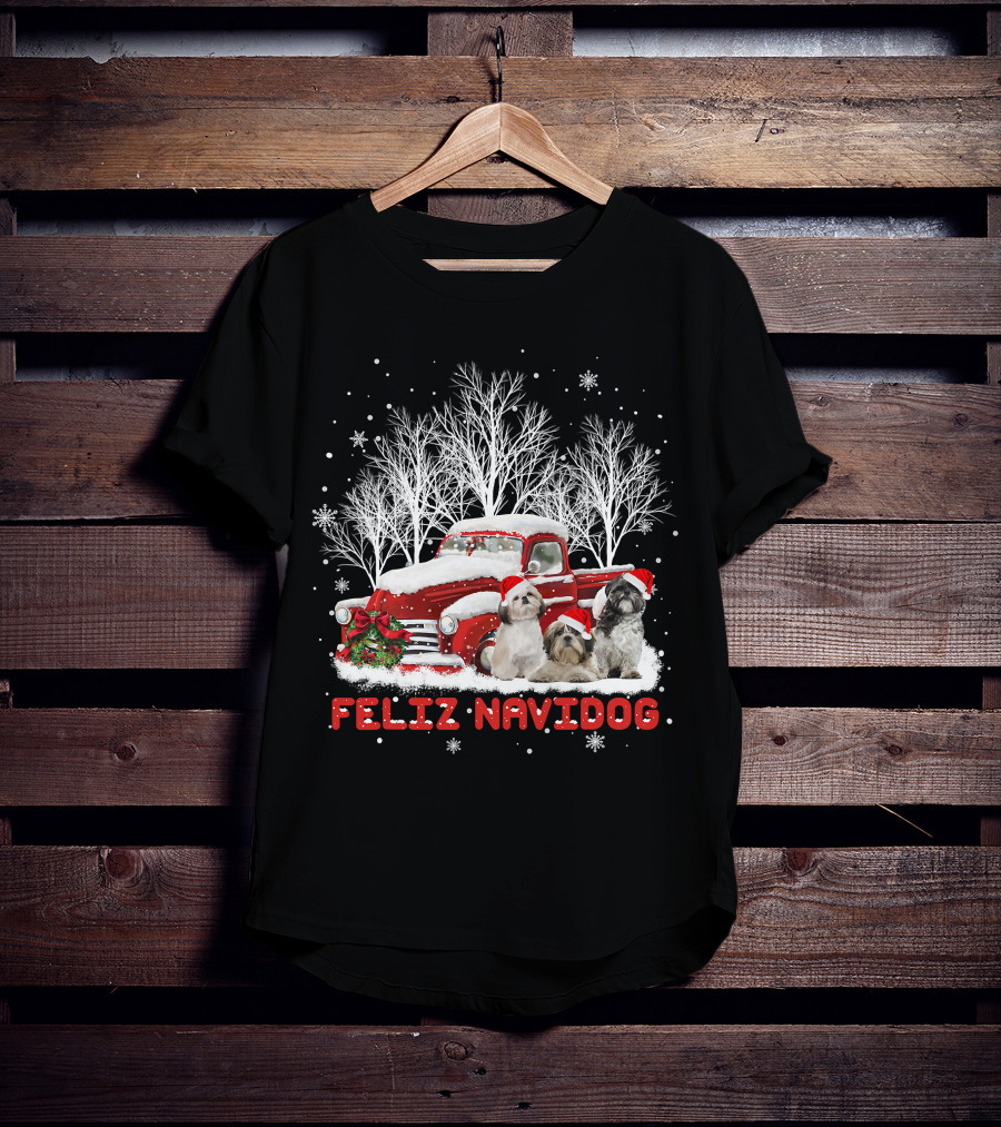 Feliz Navidog Shih Tzu Christmas Red Truck Dog Lovers Costum T-Shirt