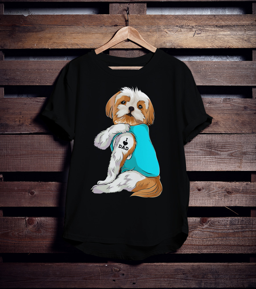 Fun Shih Tzu I Love Dad Tattoo Dog T-Shirt