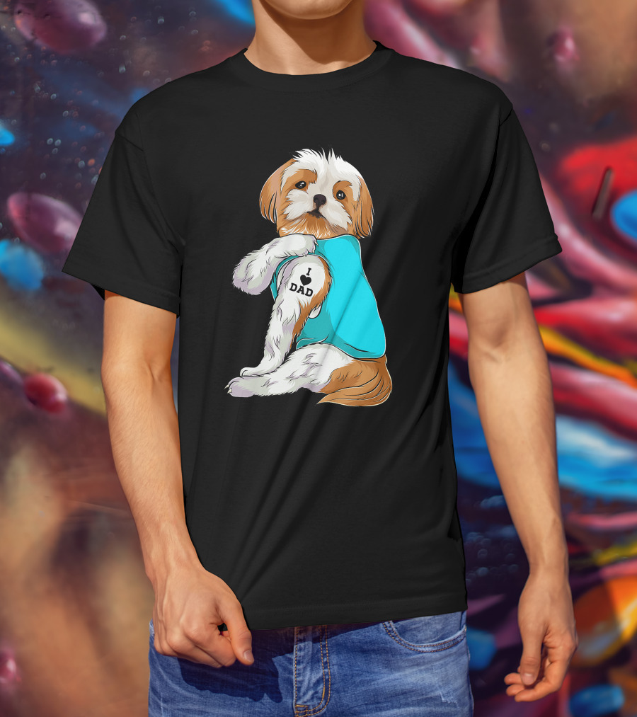 Fun Shih Tzu I Love Dad Tattoo Dog T-Shirt