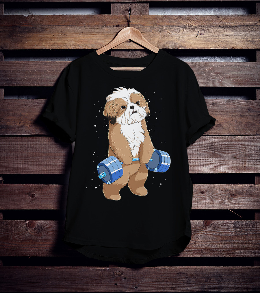 Funny Lifting Shih Tzu Dog Weightlifting T-Shirt