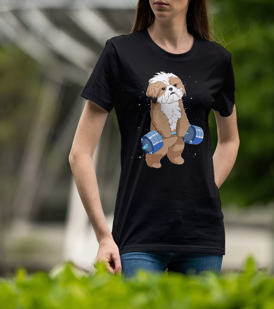 Funny Lifting Shih Tzu Dog Weightlifting T-Shirt