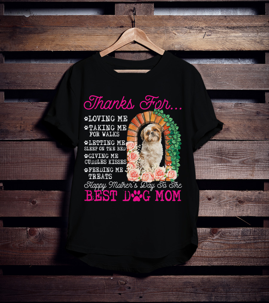 Thanks For Best Dog Mom Cute Shih Tzu Mother's Day T-Shirt