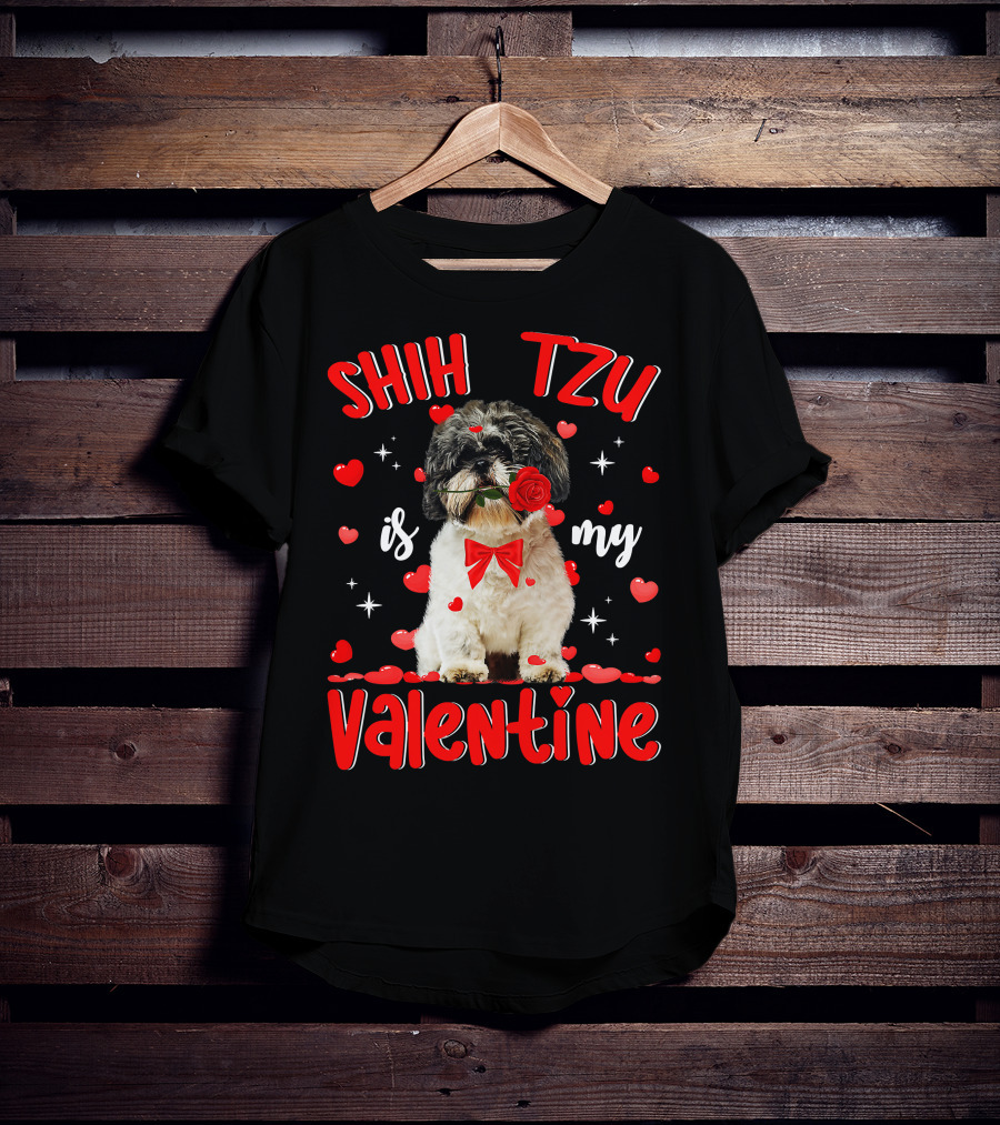 Shih Tzu Valentine Dog Dad Dog Mom T-Shirt