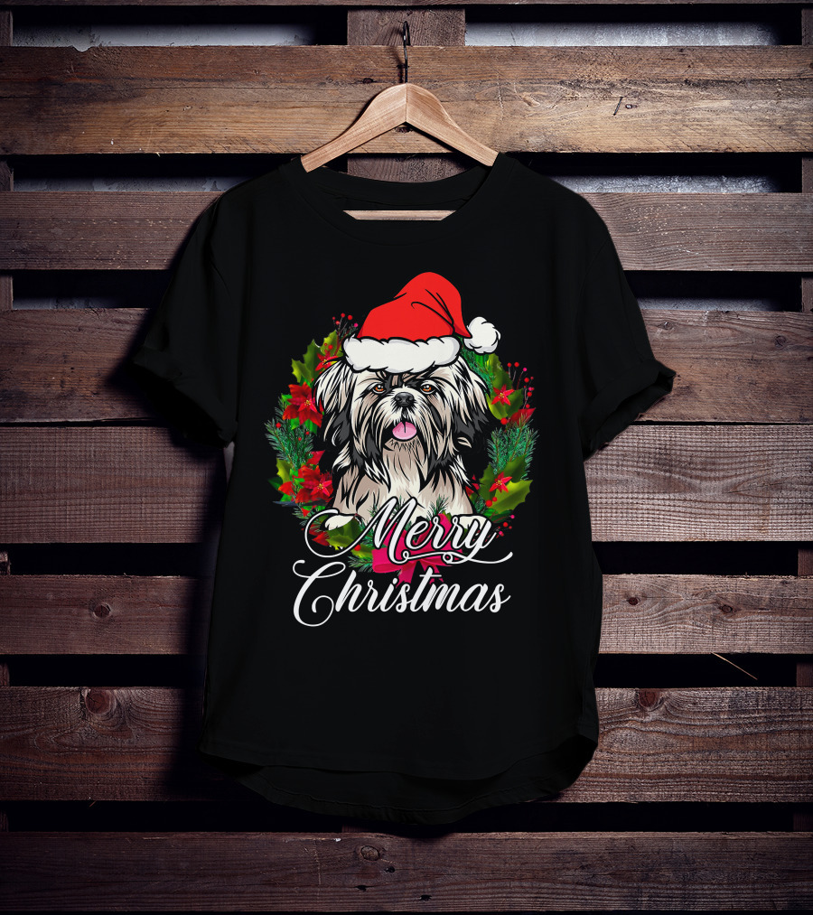 Merry Christmas Funny Shih Tzu Snow Holiday Pajama Xmas Tree Dec T-Shirt