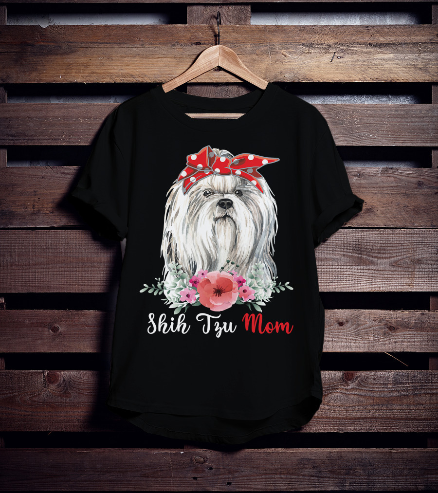 I Shih Tzu Not Funny Shih Tzu Mom Dog Lovers With Red Bow And Flowers T-Shirt