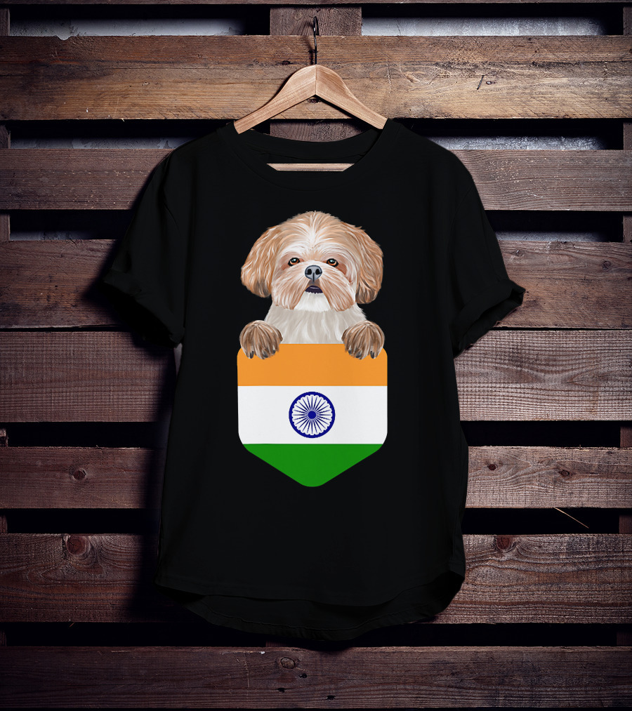 India Flag Shih Tzu Dog Pocket Companion T-Shirt
