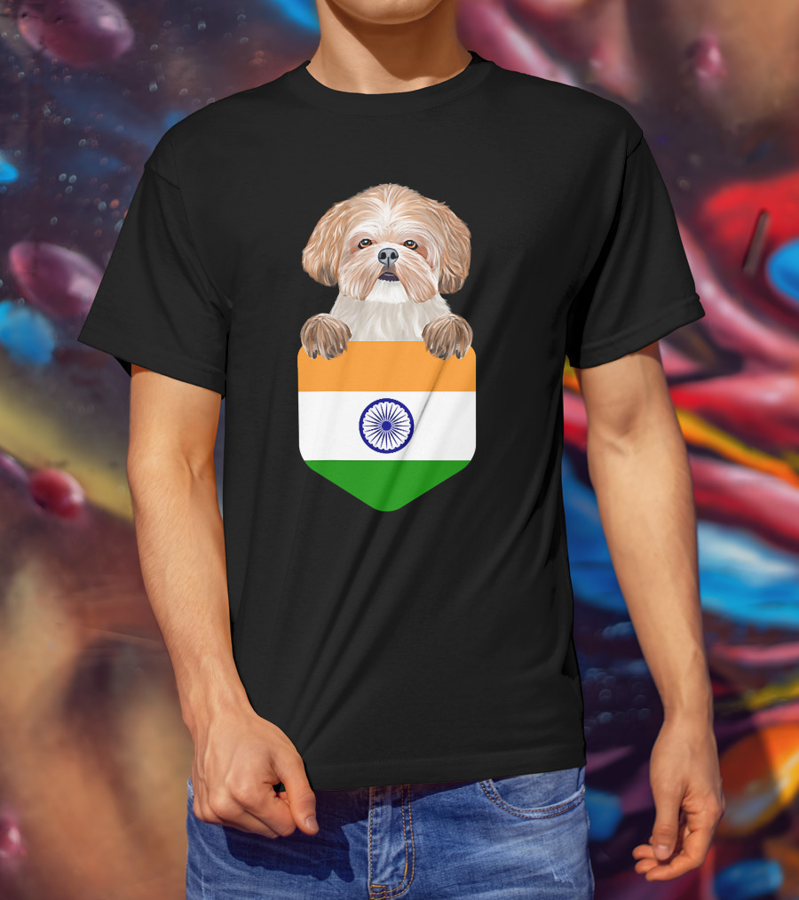 India Flag Shih Tzu Dog Pocket Companion T-Shirt