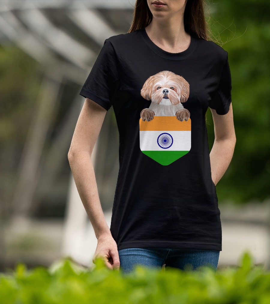 India Flag Shih Tzu Dog Pocket Companion T-Shirt