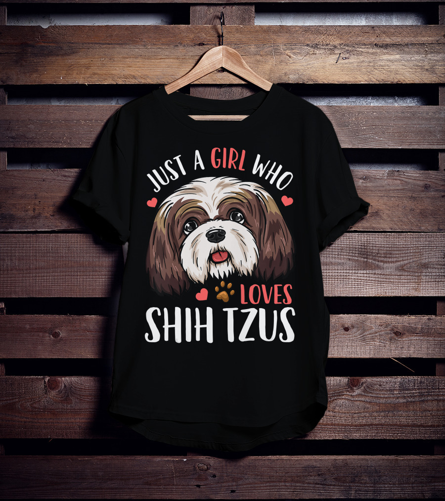 Just A Girl Who Loves Shih Tzus With Cute Heart Paw Print Kids T-Shirt
