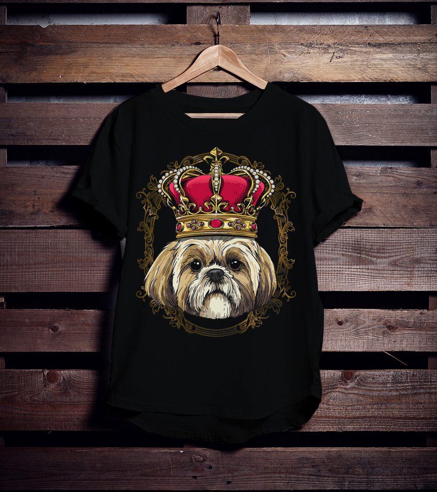 King Shih Tzu Crowned Portrait Queen Shih Tzu Dog T-Shirt