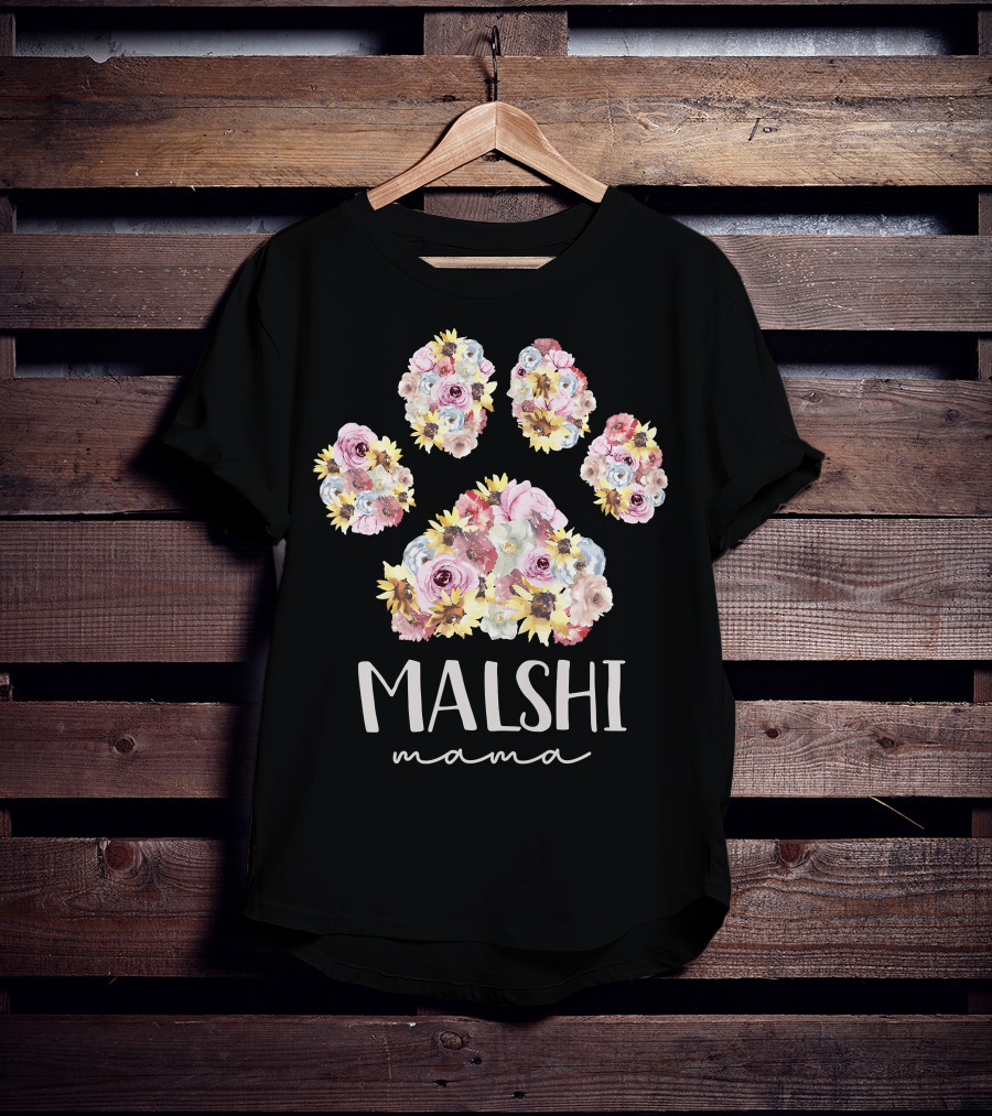 Malshi Mama Floral Paw Maltese Shih Tzu Dog Mom T-Shirt