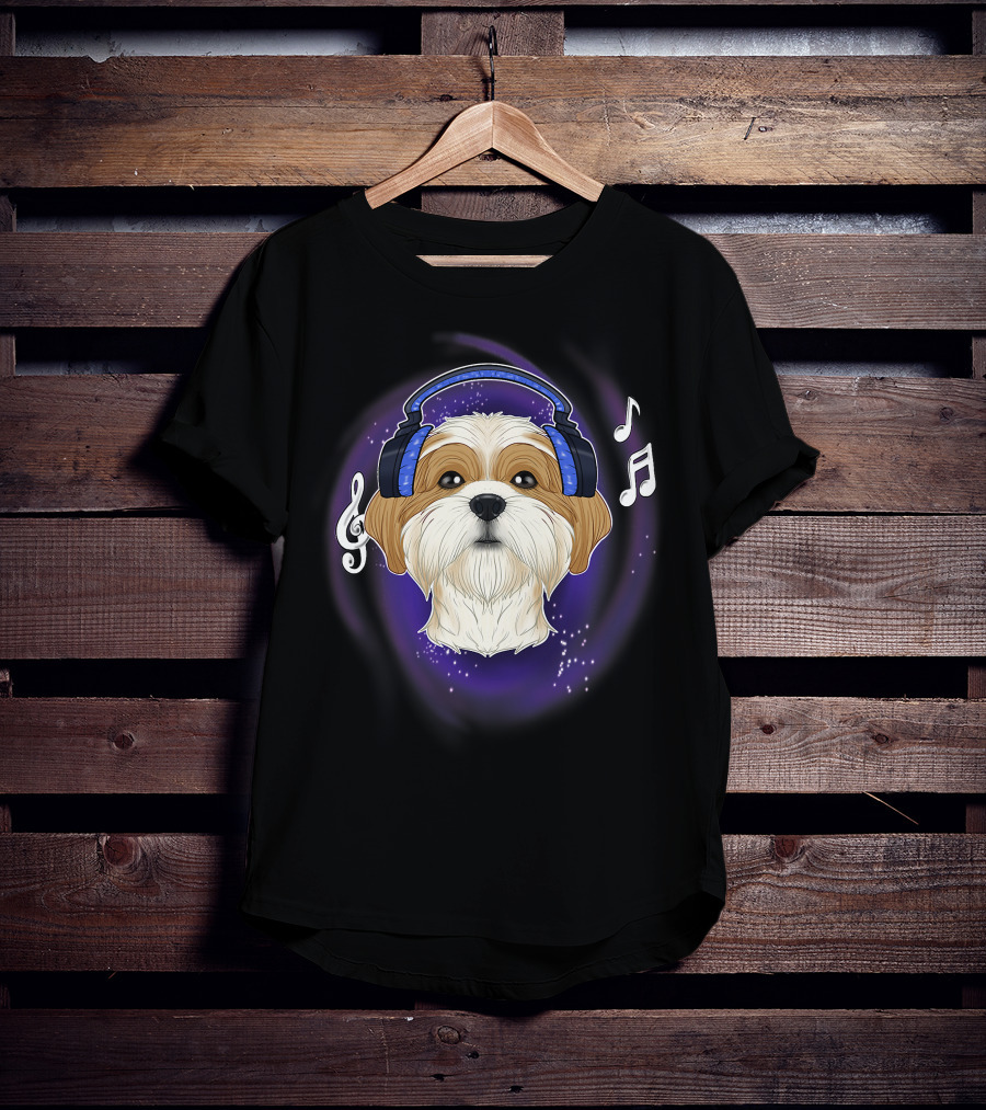 Cute Shih Tzu DJ Headphones Music Lover T-Shirt