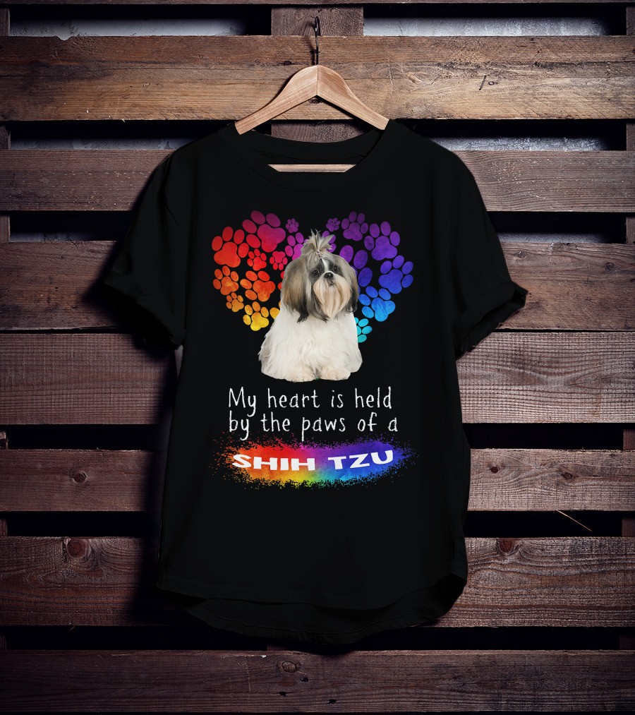 My Heart Is Held By The Paws Of A Shih Tzu Rainbow Paws T-Shirt