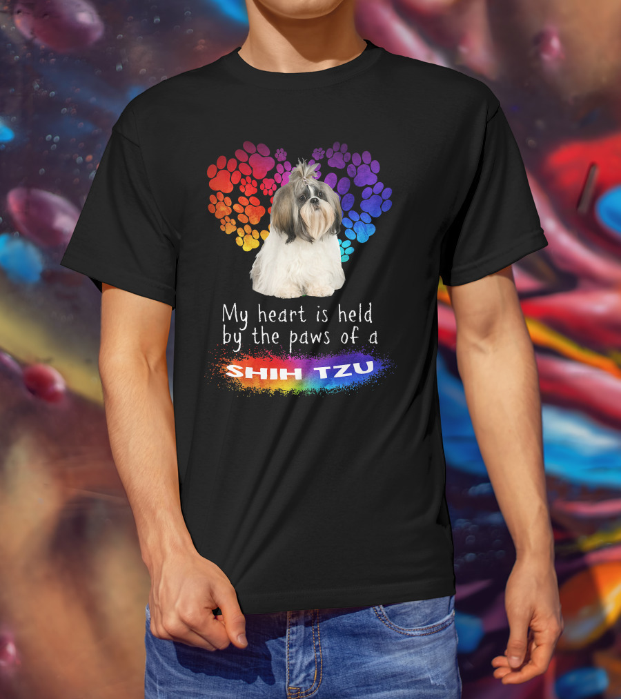 My Heart Is Held By The Paws Of A Shih Tzu Rainbow Paws T-Shirt