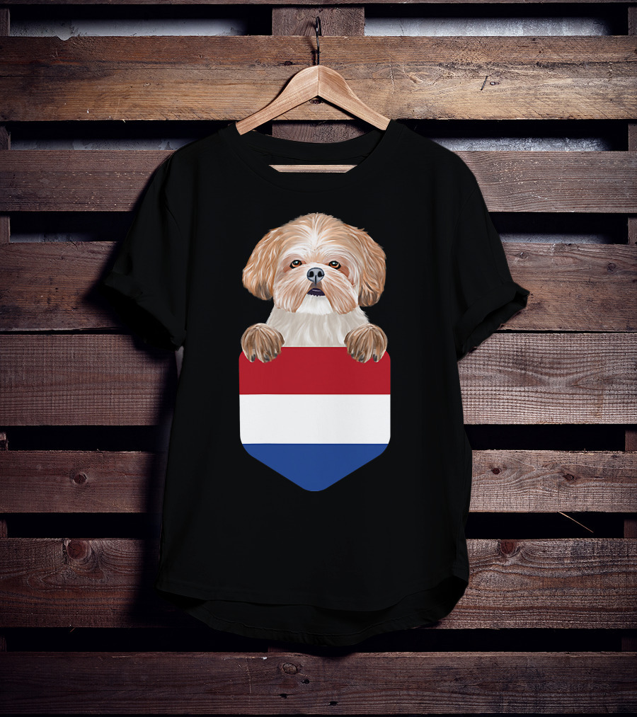 Netherlands Flag Pocket Shih Tzu Dog T-Shirt