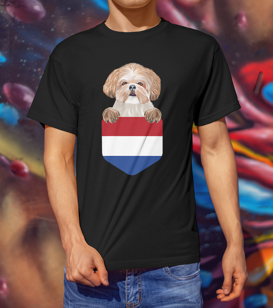 Netherlands Flag Pocket Shih Tzu Dog T-Shirt