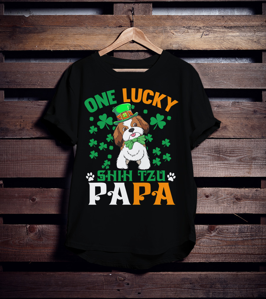 One Lucky Shih Tzu Papa St Patricks Day Dog Hat Clover T-Shirt