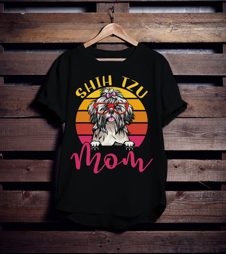 Shih Tzu Mom Retro Vintage Funny Dog Mama Mothers T-Shirt