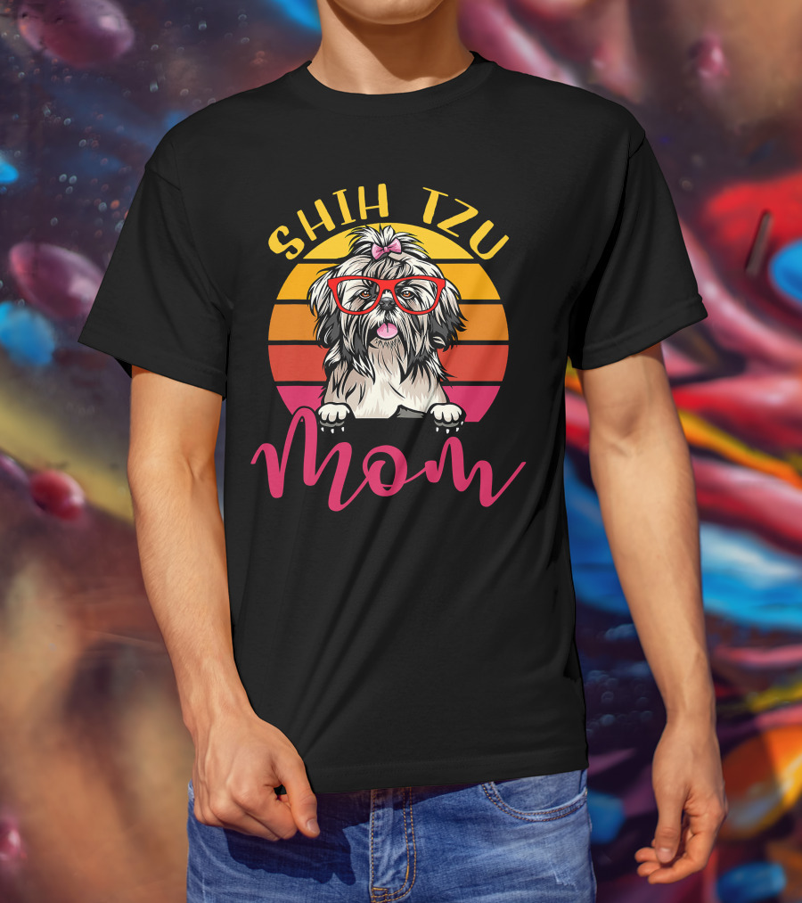 Shih Tzu Mom Retro Vintage Funny Dog Mama Mothers T-Shirt