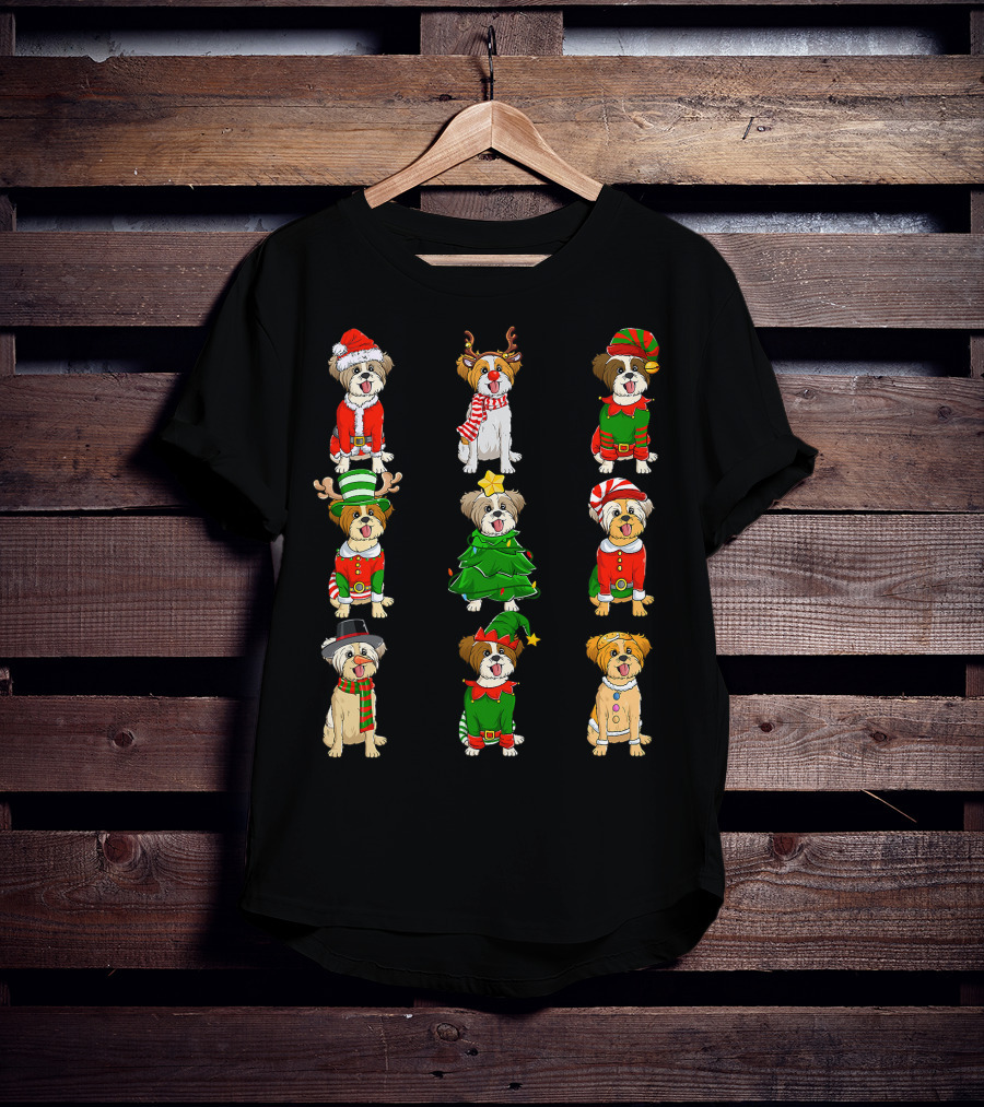 Santa Shih Tzu Christmas Tree Lights Elf Reindeer Santa Shih Tzu Reindeer Elf T-Shirt