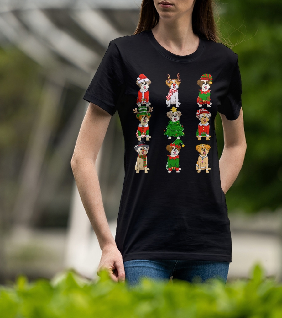 Santa Shih Tzu Christmas Tree Lights Elf Reindeer Santa Shih Tzu Reindeer Elf T-Shirt