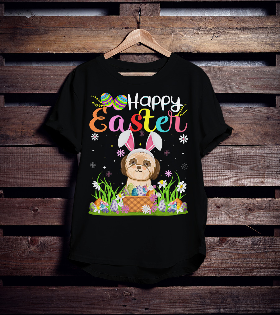 Happy Easter Shih Tzu Dog Bunny Egg Hunting Funny Shih Tzu T-Shirt