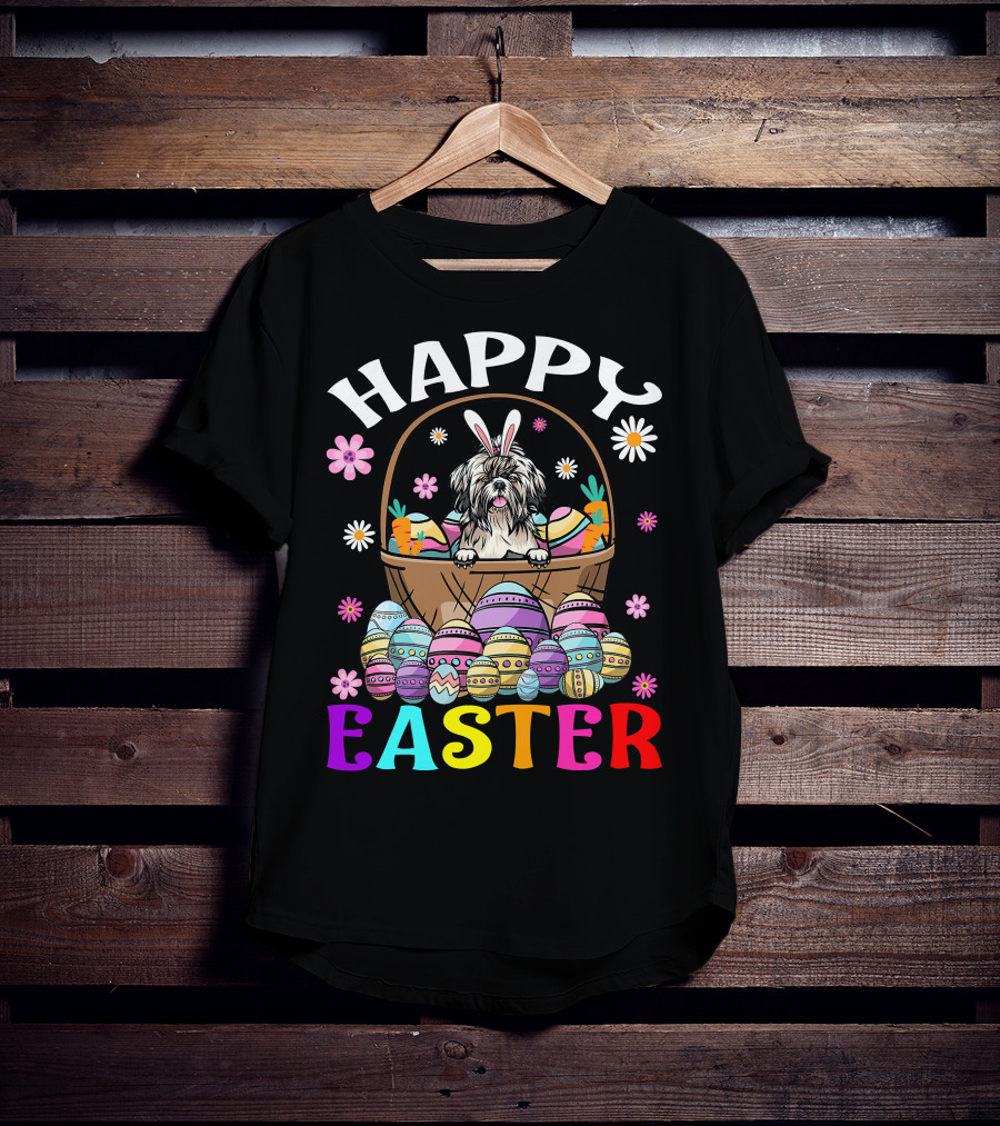 Shih Tzu Easter Bunny Dog With Colorful Eggs And Basket T-Shirt