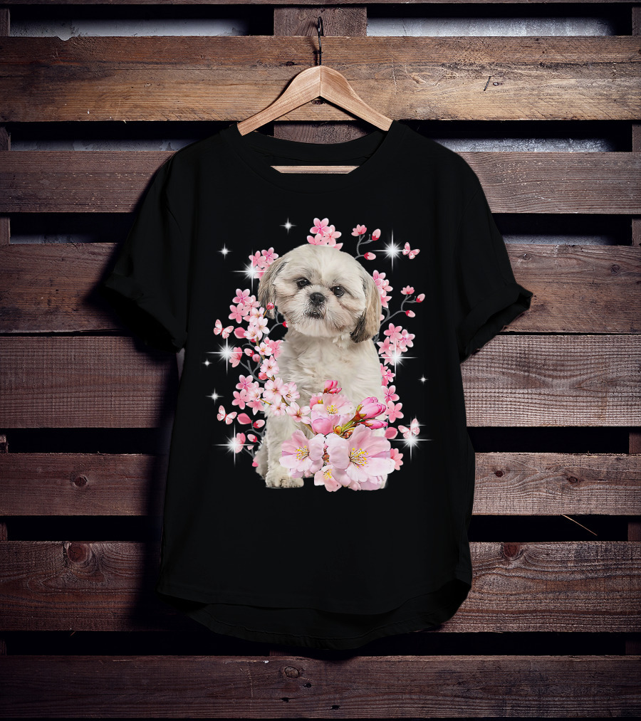Shih Tzu Dog Sakura Japanese Cherry Blossom T-Shirt