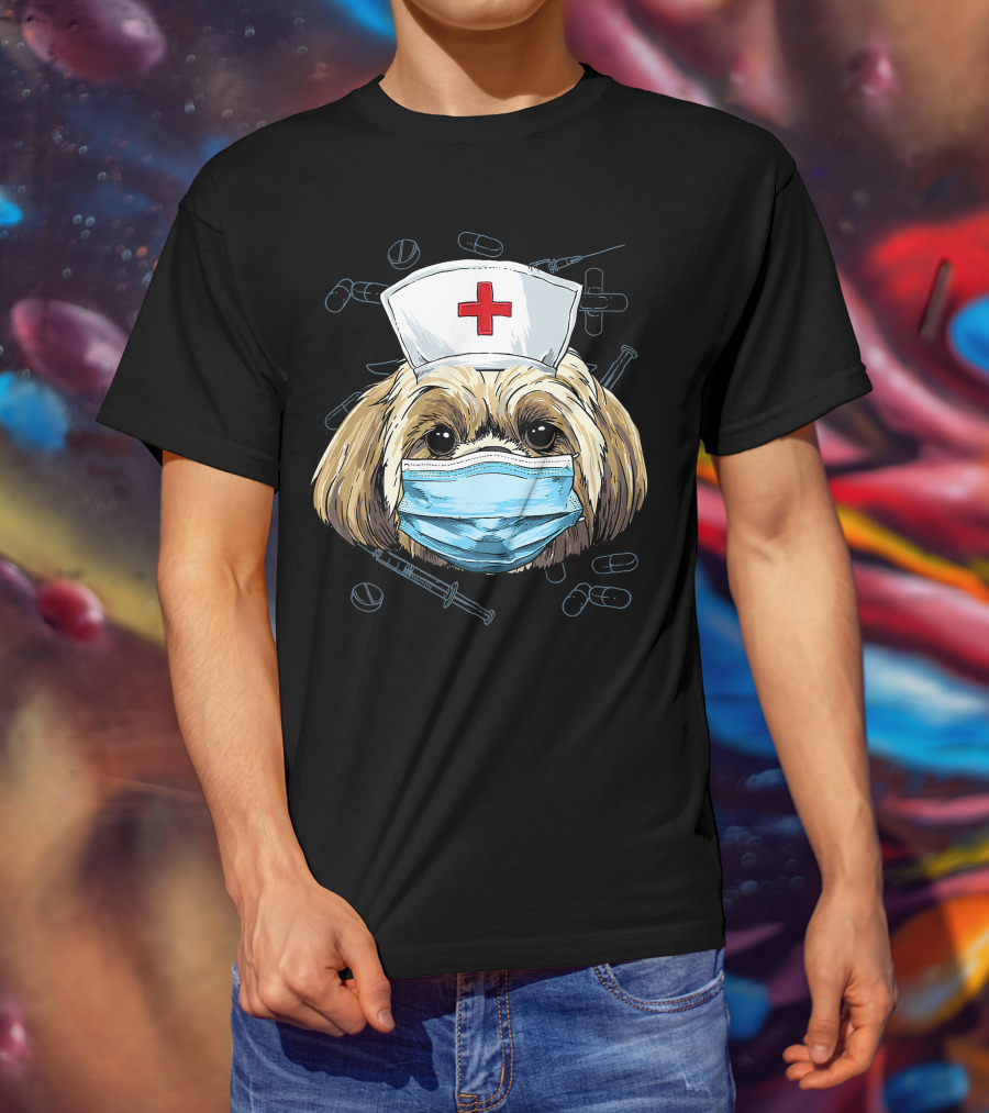 Shih Tzu Nurse RN Graduation Mask Medical T-Shirt