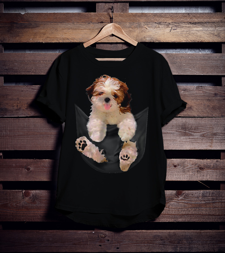 Shih Tzu Dog Pocket Ripper Lover Puppy In Pocket T-Shirt
