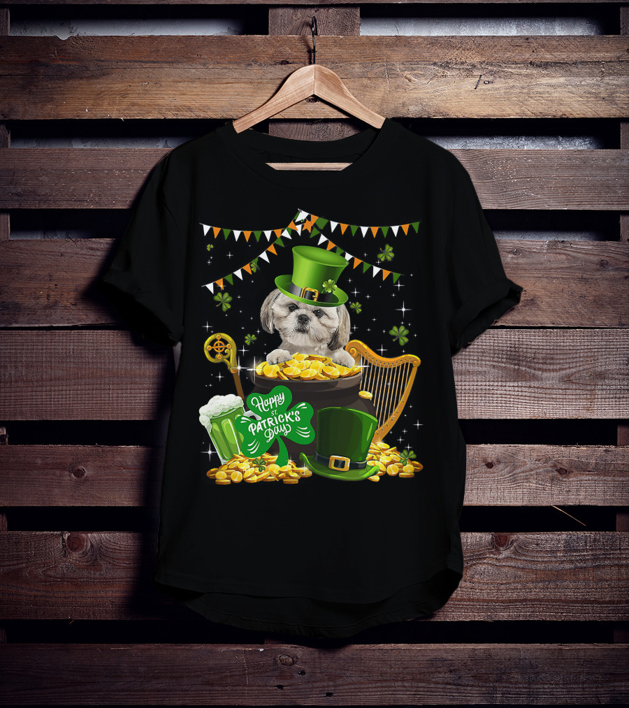 Happy St Patrick's Day Shih Tzu Dogs Lover Funny Irish Shamrock Hat T-Shirt