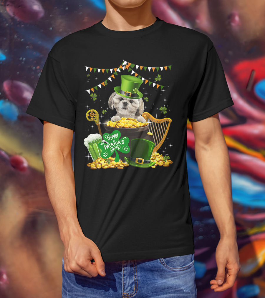Happy St Patrick's Day Shih Tzu Dogs Lover Funny Irish Shamrock Hat T-Shirt