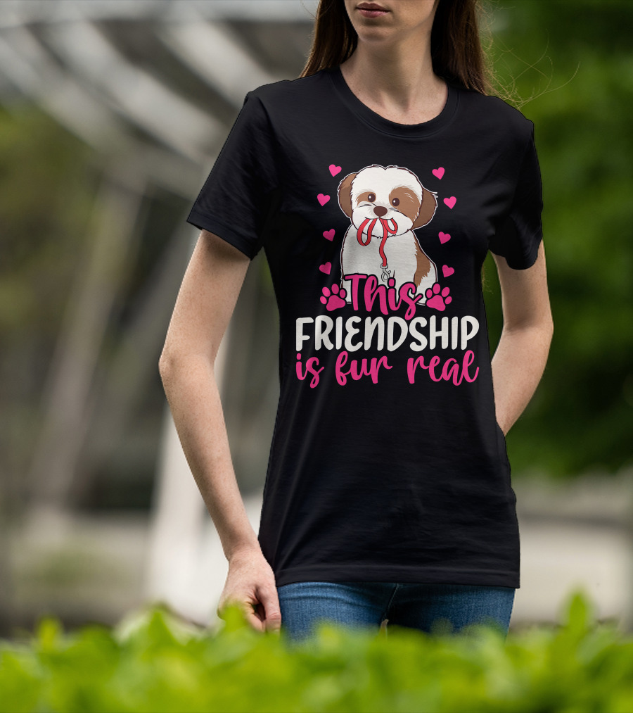 Shih Tzu This Friendship Is Fur Real Funny Dog Lover Hearts And Paws T-Shirt