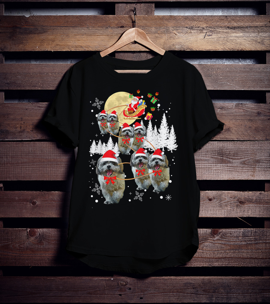 Shih Tzu Christmas Reindeer Moon Santa Dog Fun T-Shirt