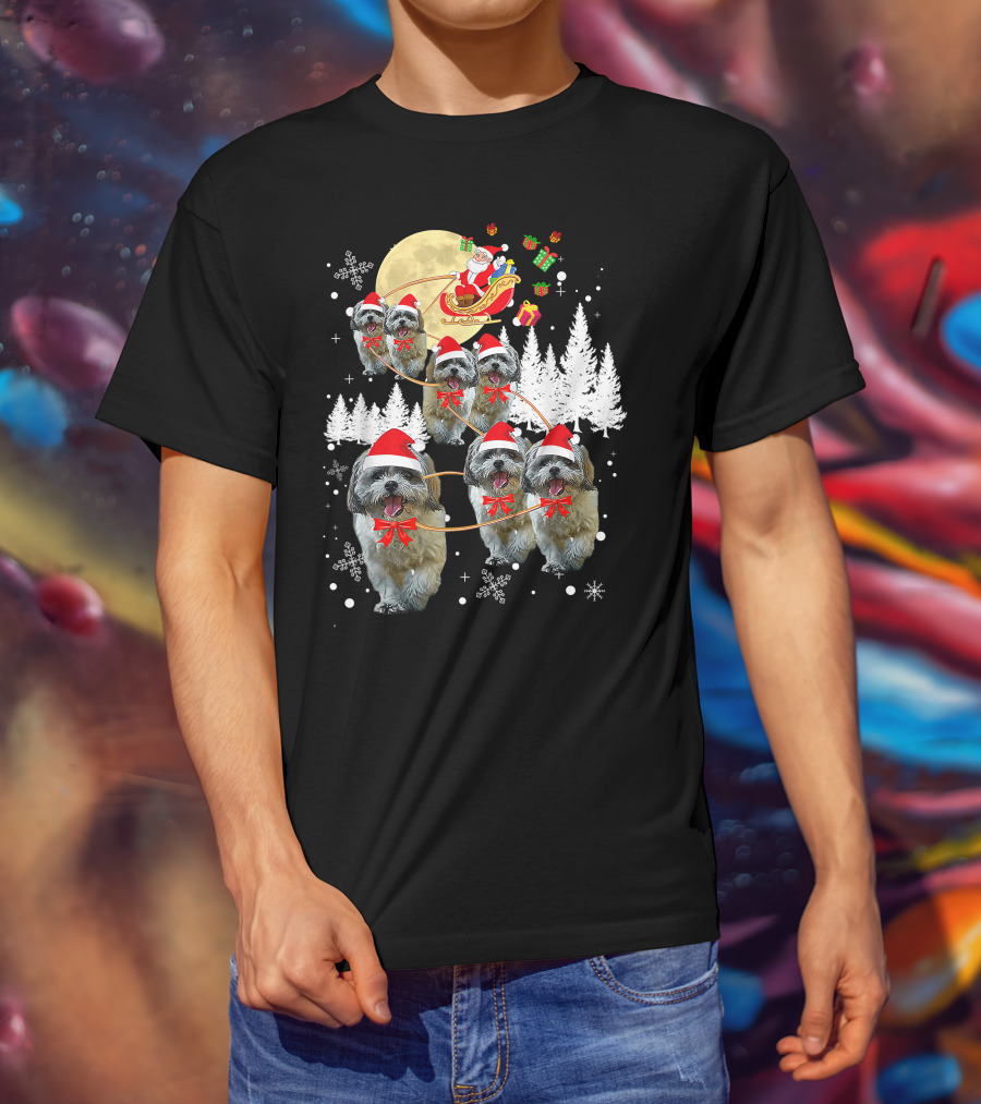 Shih Tzu Christmas Reindeer Moon Santa Dog Fun T-Shirt