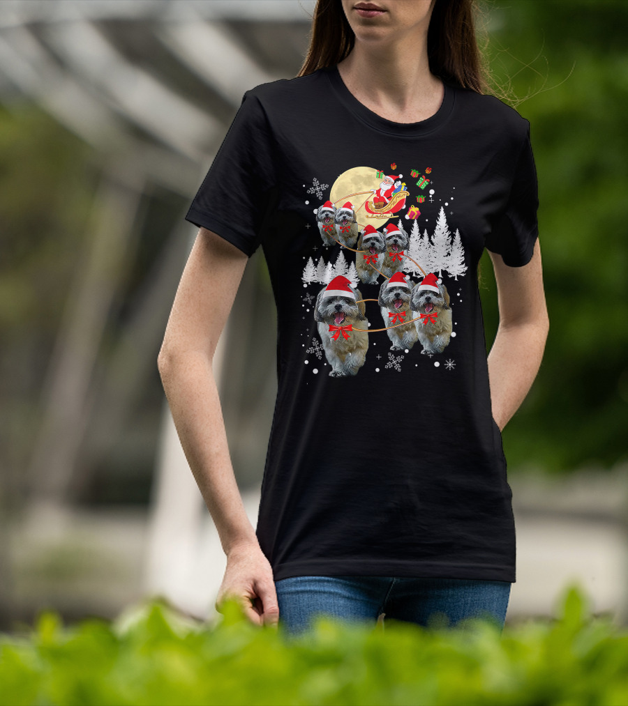 Shih Tzu Christmas Reindeer Moon Santa Dog Fun T-Shirt
