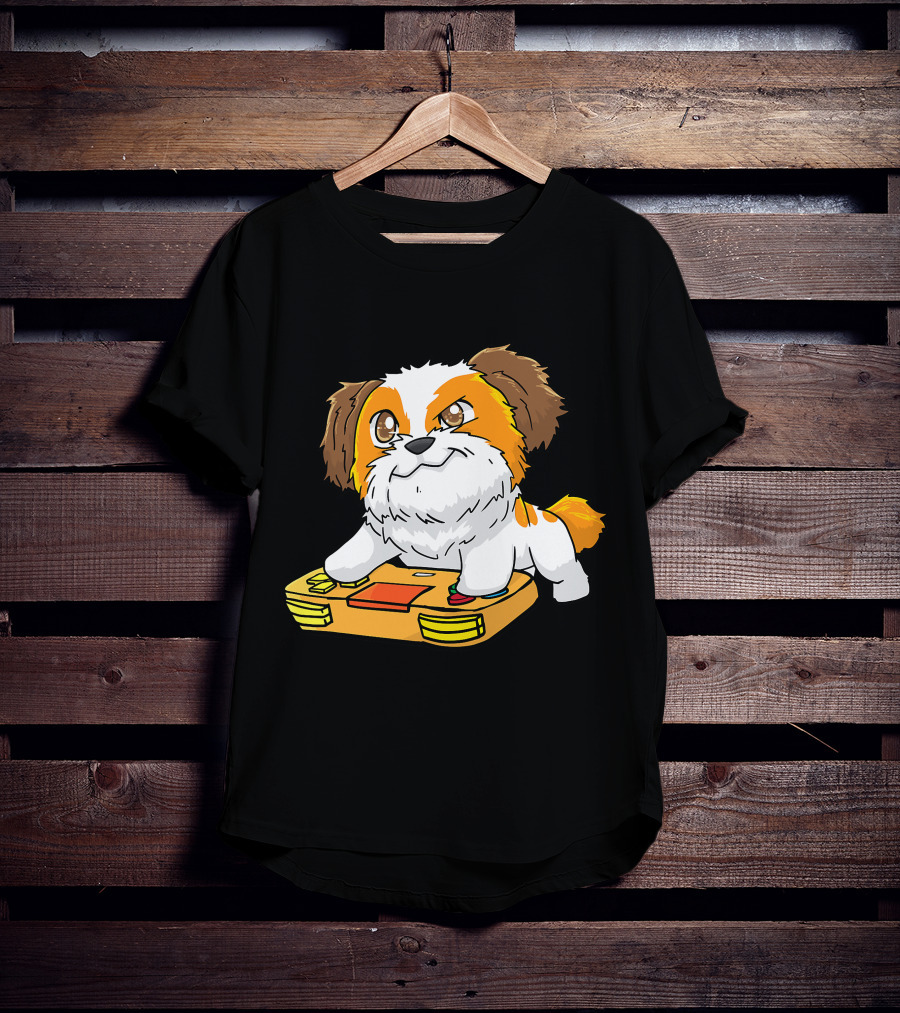 Shih Tzu Kawaii Dog Playing Video Game For Gamers And Dog Lovers T-Shirt