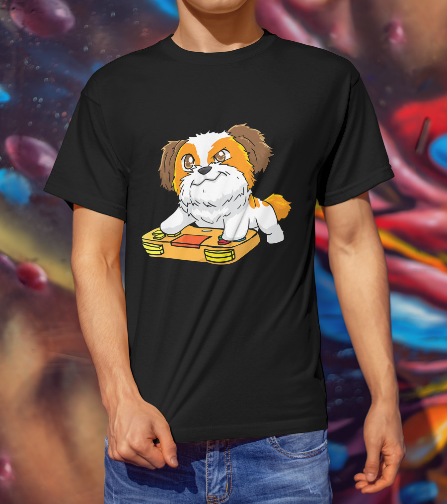 Shih Tzu Kawaii Dog Playing Video Game For Gamers And Dog Lovers T-Shirt