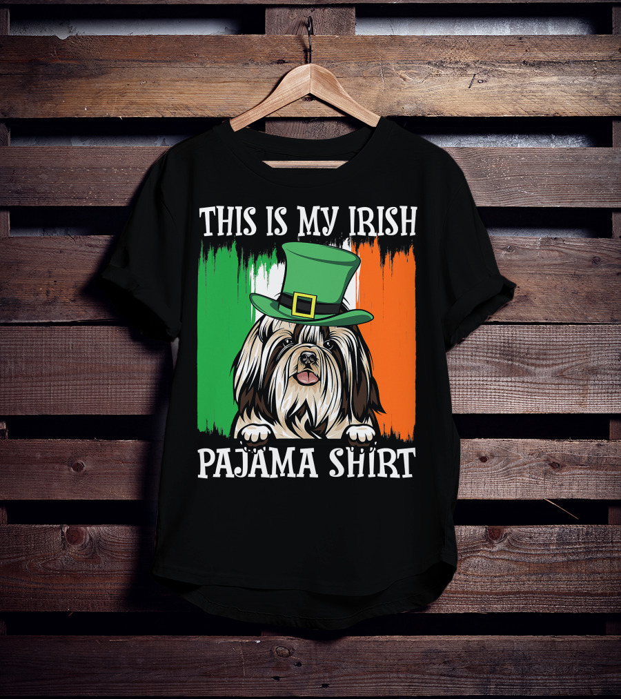 St Patrick's Day Shih Tzu Irish Flag Hat Pajama Vibe T-Shirt