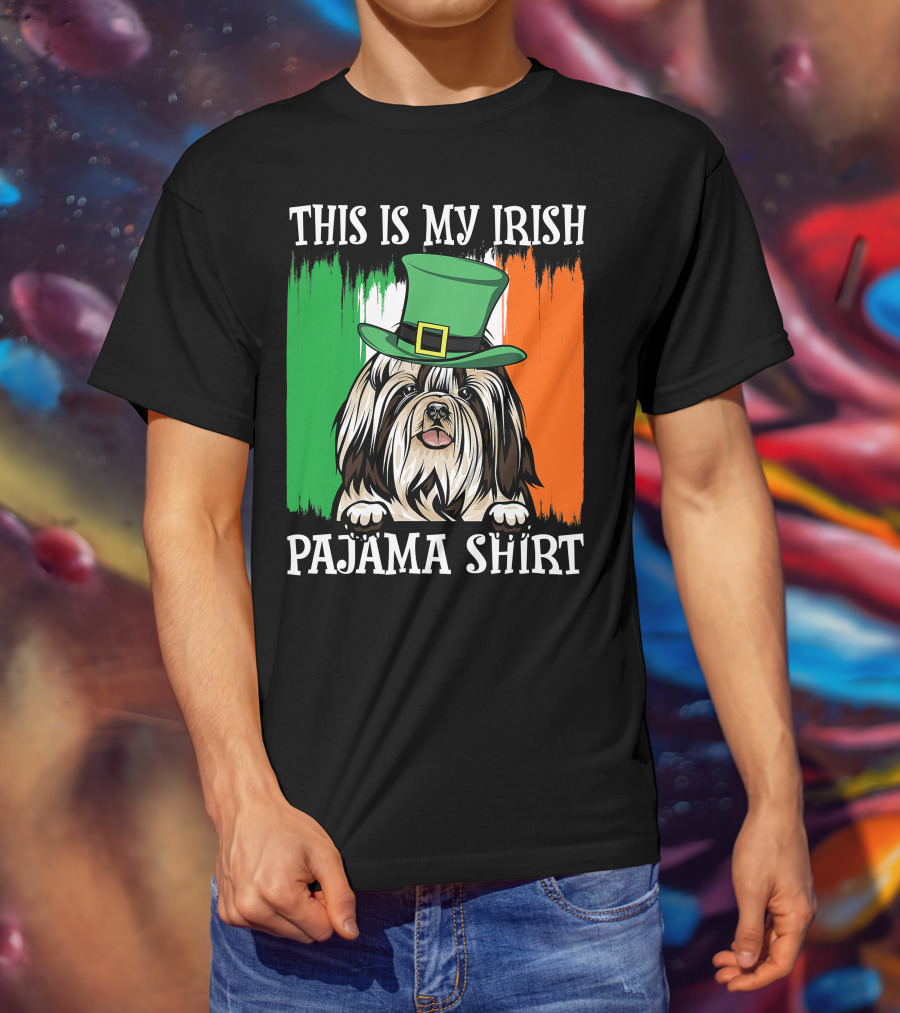 St Patrick's Day Shih Tzu Irish Flag Hat Pajama Vibe T-Shirt