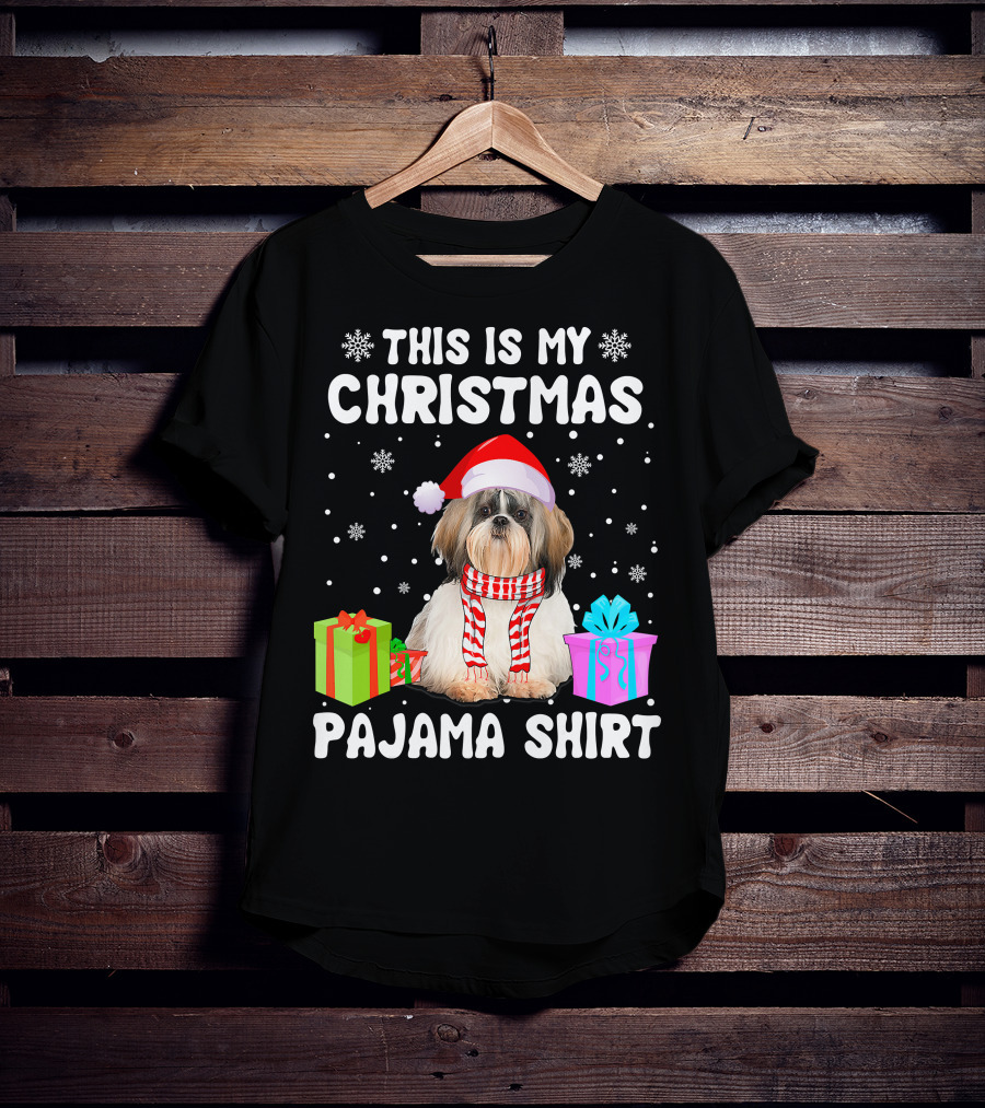 This Is My Christmas Shih Tzu Dog Pajama Puppy Love Santa Hat Presents T-Shirt