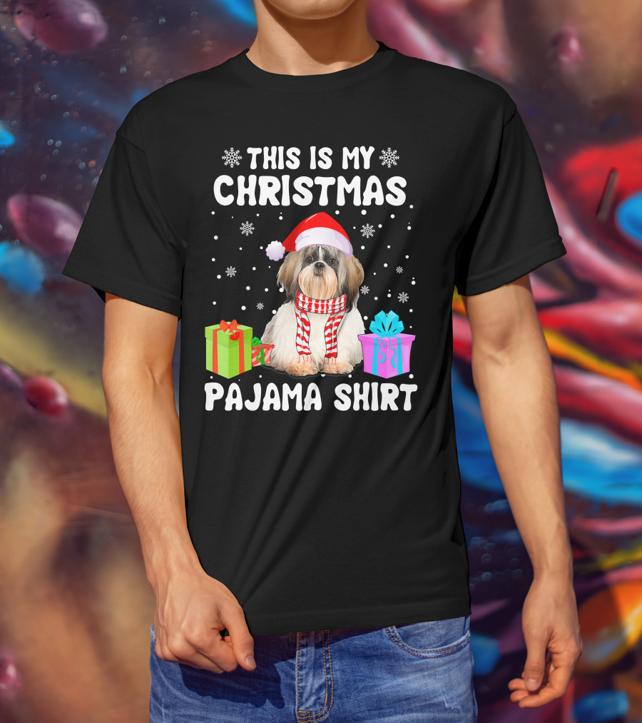 This Is My Christmas Shih Tzu Dog Pajama Puppy Love Santa Hat Presents T-Shirt