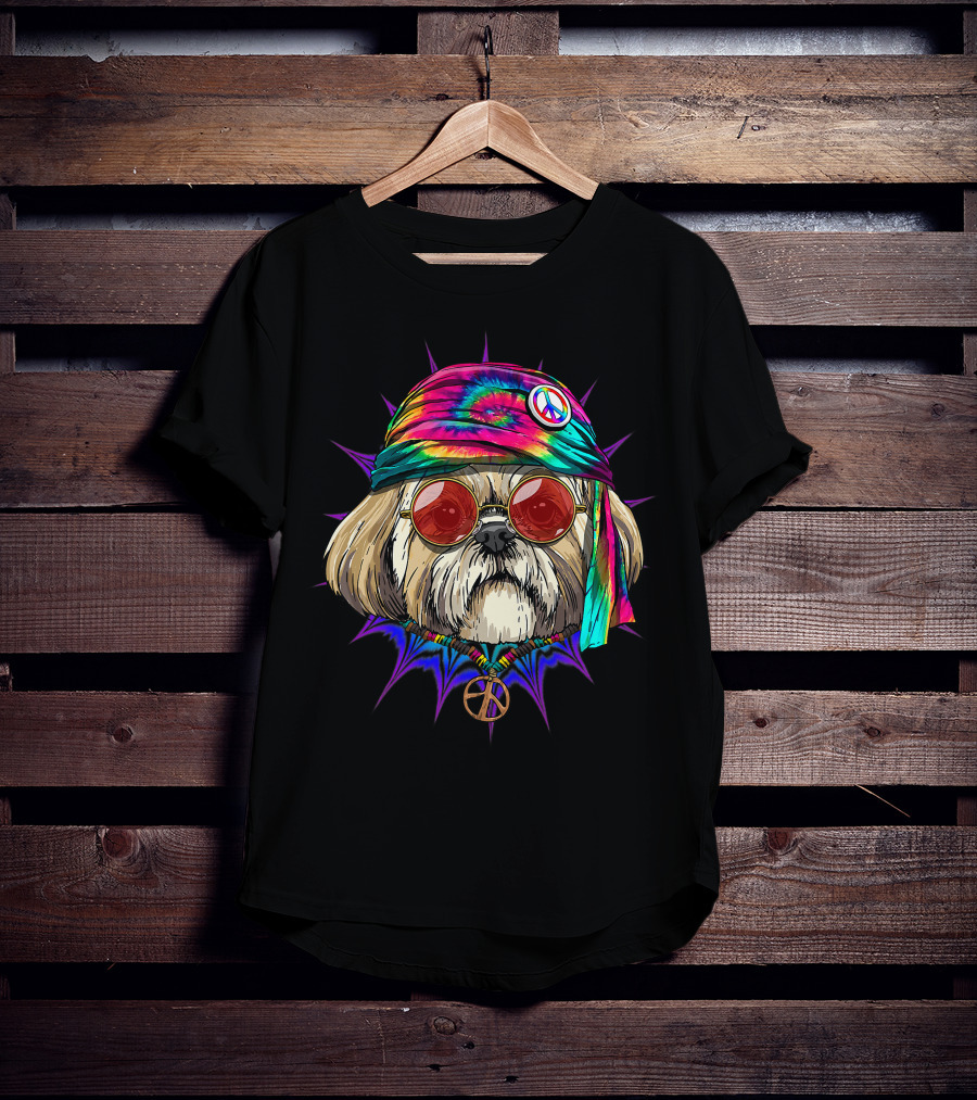 Tie Dye Hippie Shih Tzu Peace Love Hippiness Dog T-Shirt