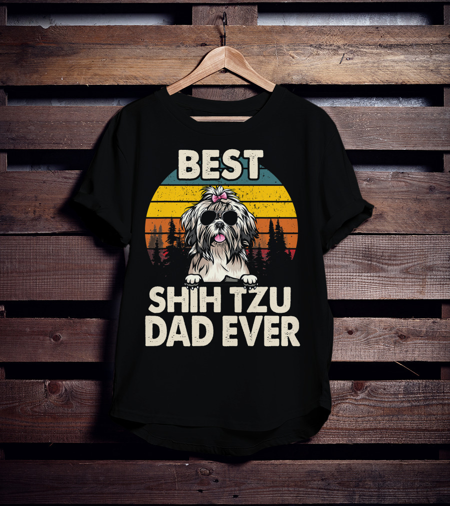 Best Shih Tzu Dad Ever Vintage Retro T-Shirt