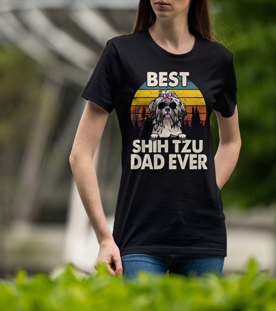 Best Shih Tzu Dad Ever Vintage Retro T-Shirt