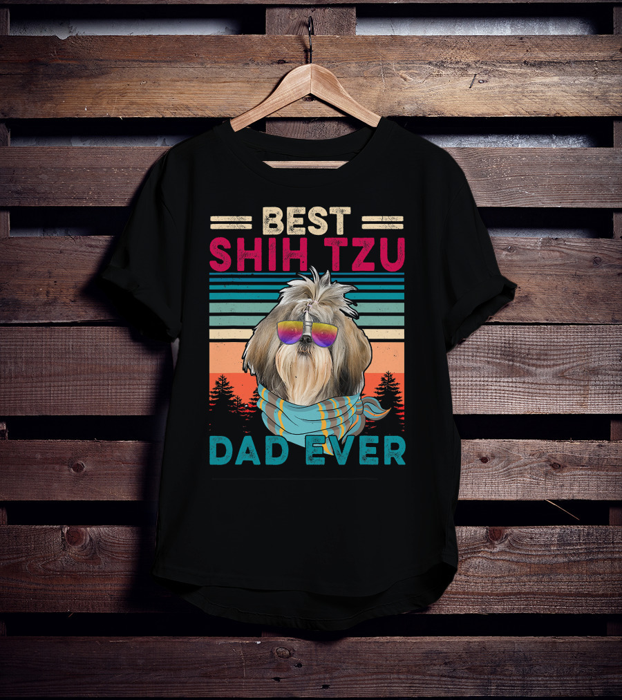 Best Shih Tzu Dad Ever Vintage Cool Dog Fath T-Shirt